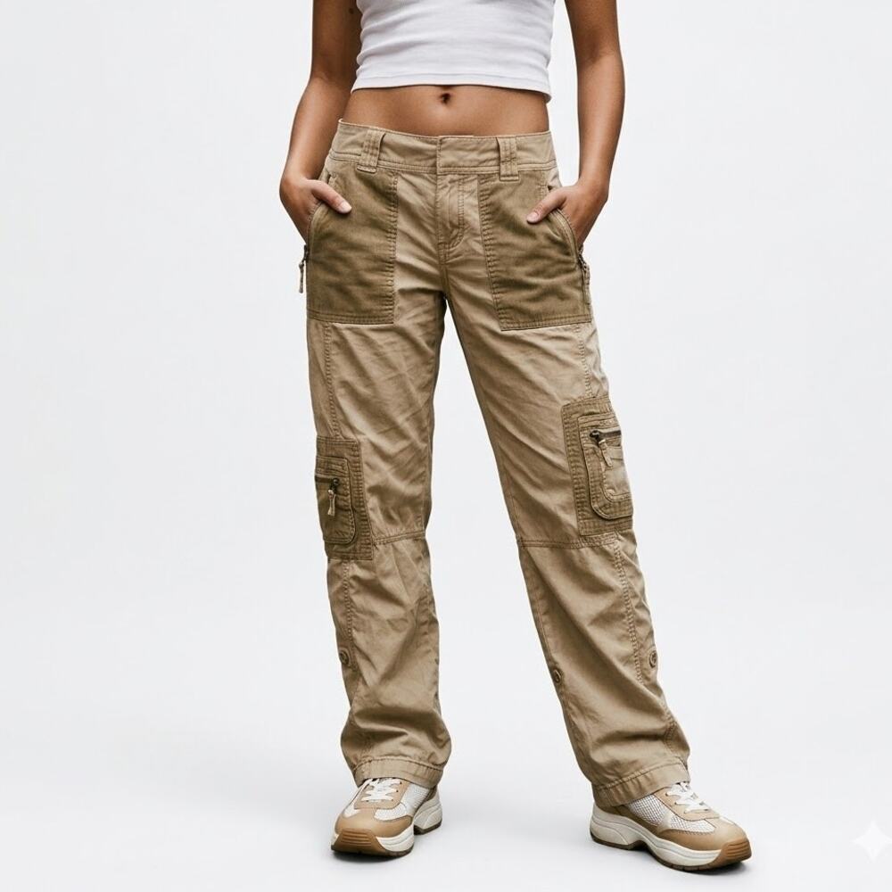 Vintage Abercrombie & Fitch Cargo Pants Khaki Y2K Wide Leg 2000s Grunge Sz 27 4L